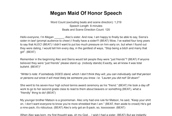 write a profound and funny maid of honor speech